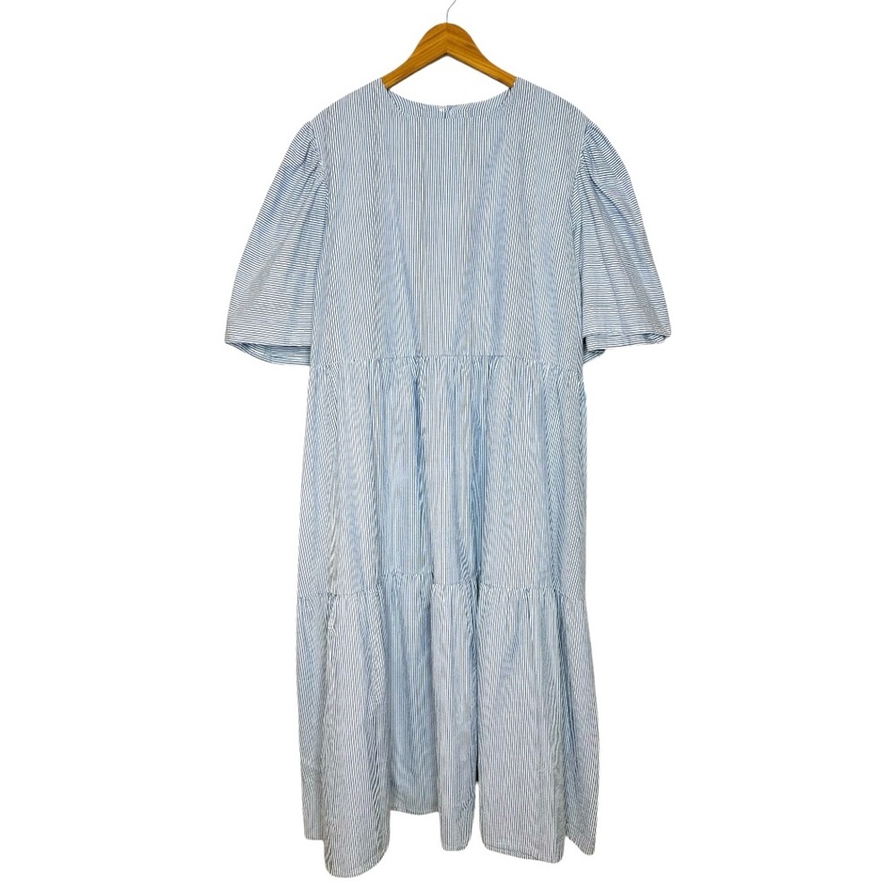 Sotela Tiered Striped Puff Sleeve Midi Dress Size 4X Mariposa White Blue